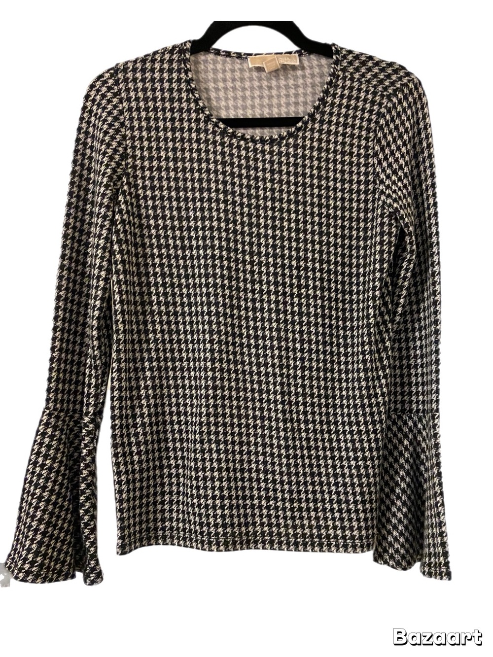 Michael Kors Black & White Houndstooth Long-Sleeve Top